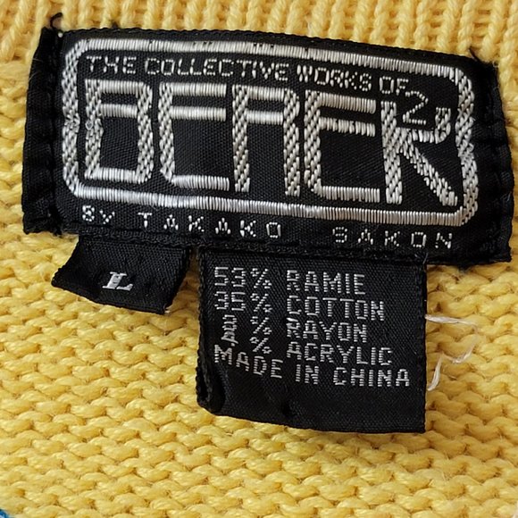 Berek by Takako Sakon Vintage Knit Yellow Crochet Garden Lady Bug Flower Top L - Picture 4 of 16